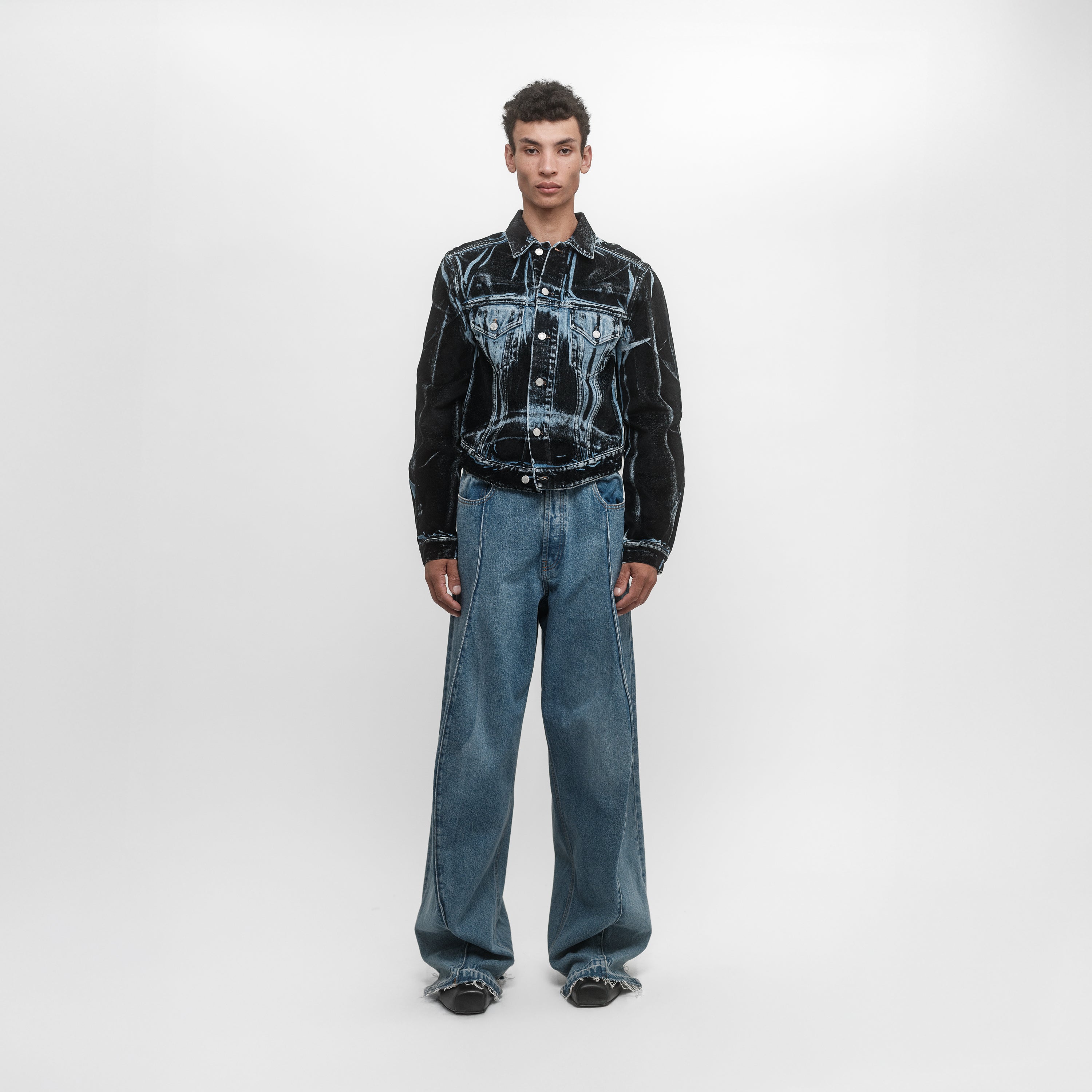Elastic Waist Knee Shape Denim M