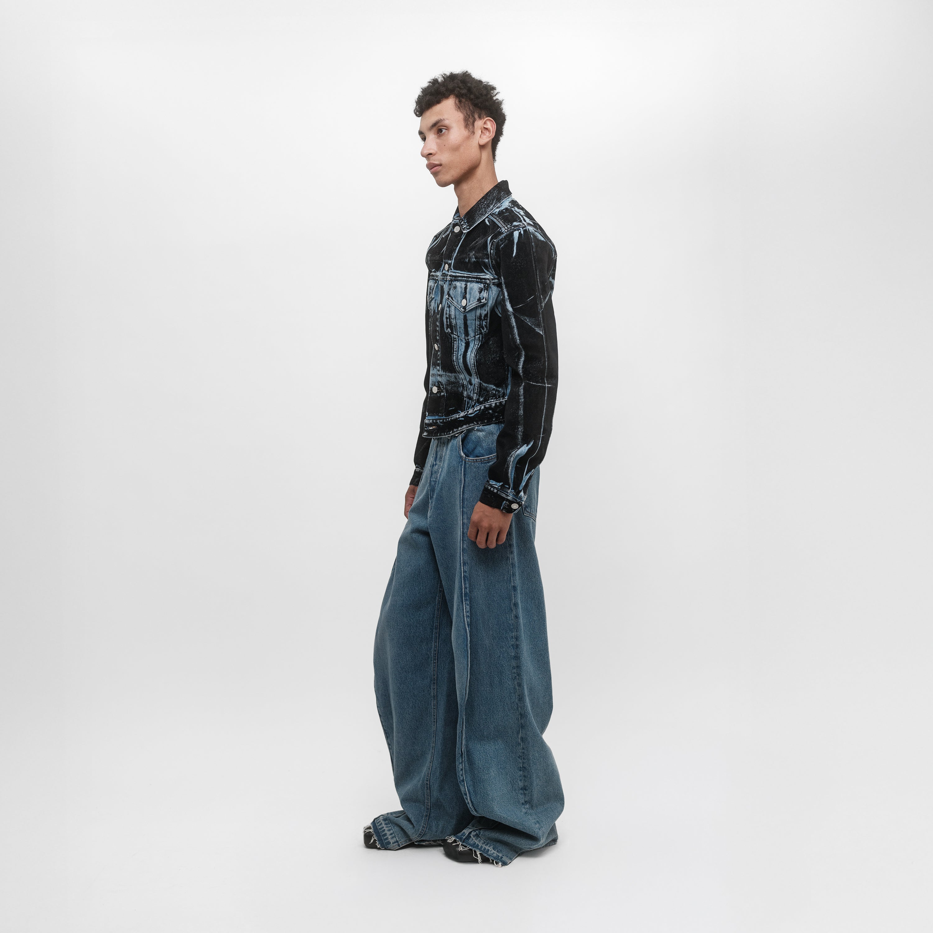 Elastic Waist Knee Shape Denim M