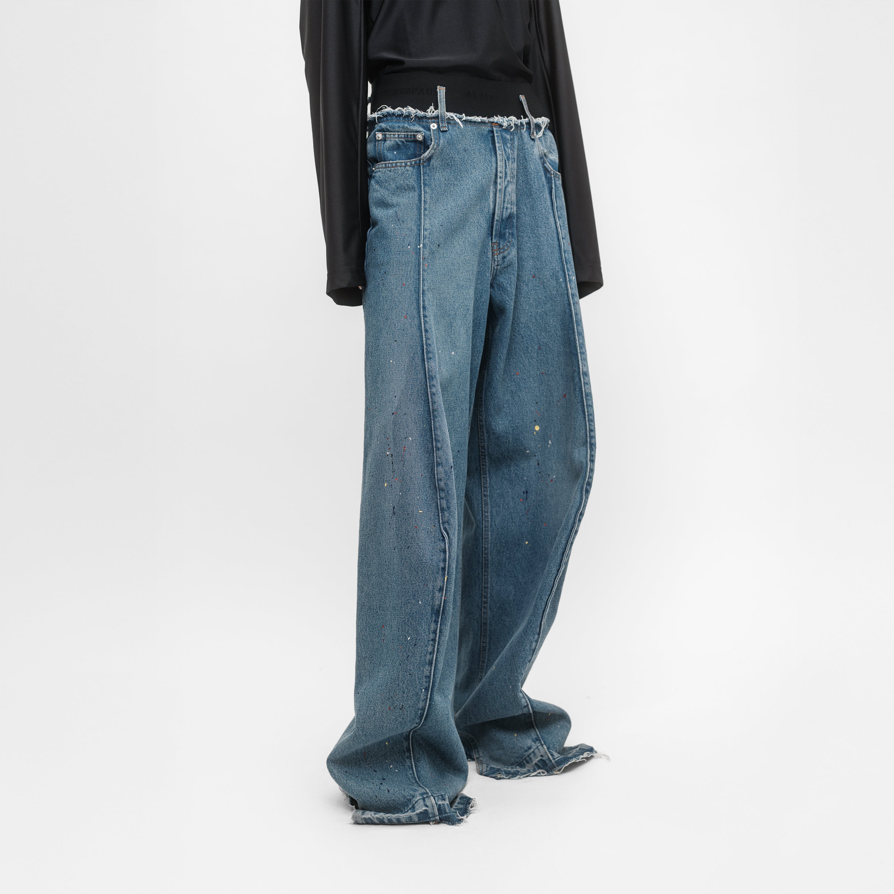 Elastic Waist Knee Shape Denim